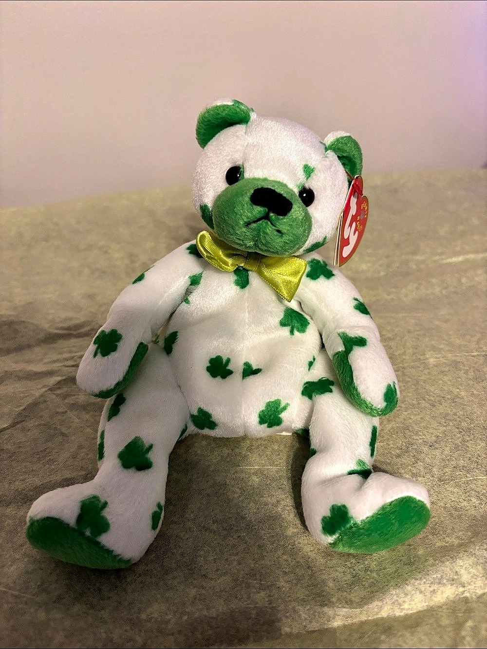 Ty Clover the Bear Plush Bear White & Green